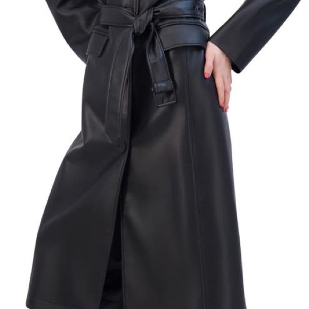 Rebecca Minkoff Black Leather Trench Coat - Picture 3 of 11
